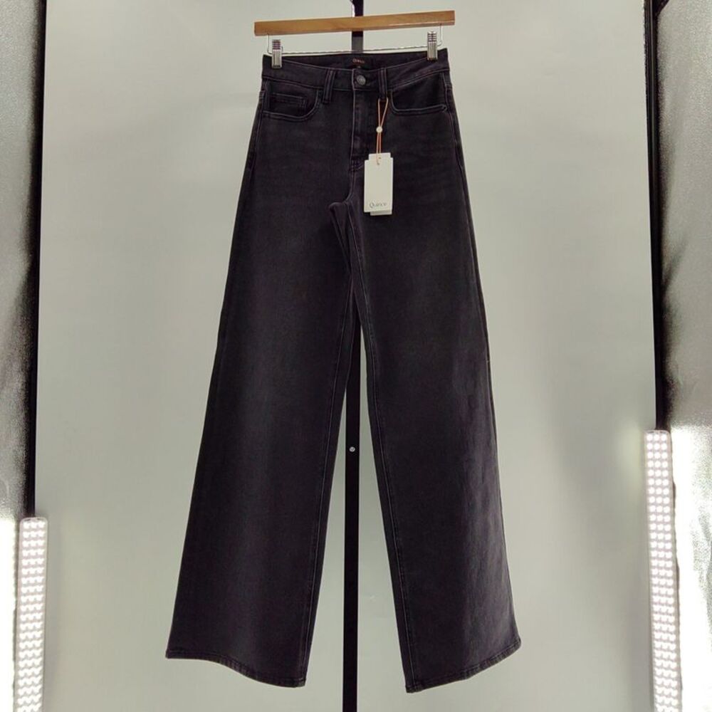 Quince Women Bella Stretch Wide Leg Jeans Faded Black 25